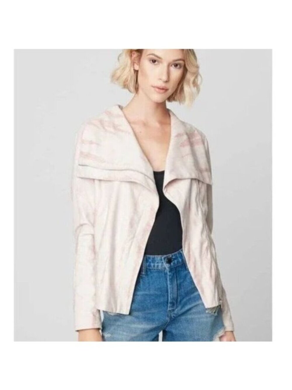 Blank NYC Blush Pink Tie Dye Faux Suede Drape Front Moto Jacket Size Medium